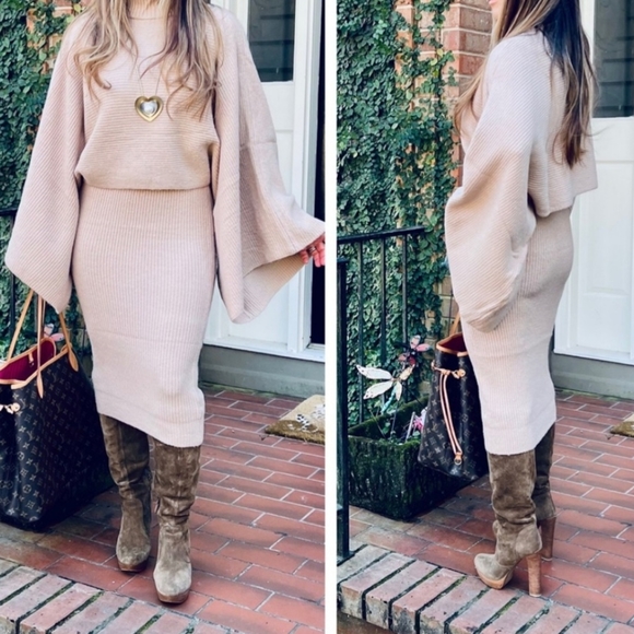 FIRM PRICE!⭐From⭐️PARIS⭐Fabulous 2 Piece Sweater Knit Tank Dress and Sweater Set - Picture 5 of 9